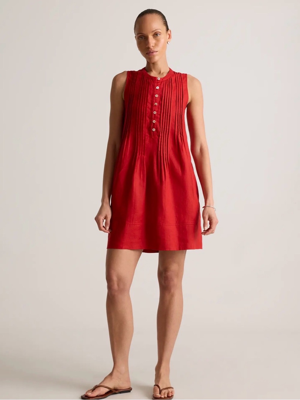 NWT Quince 100% European Linen Sleeveless Swing Dress Medium Chile Red